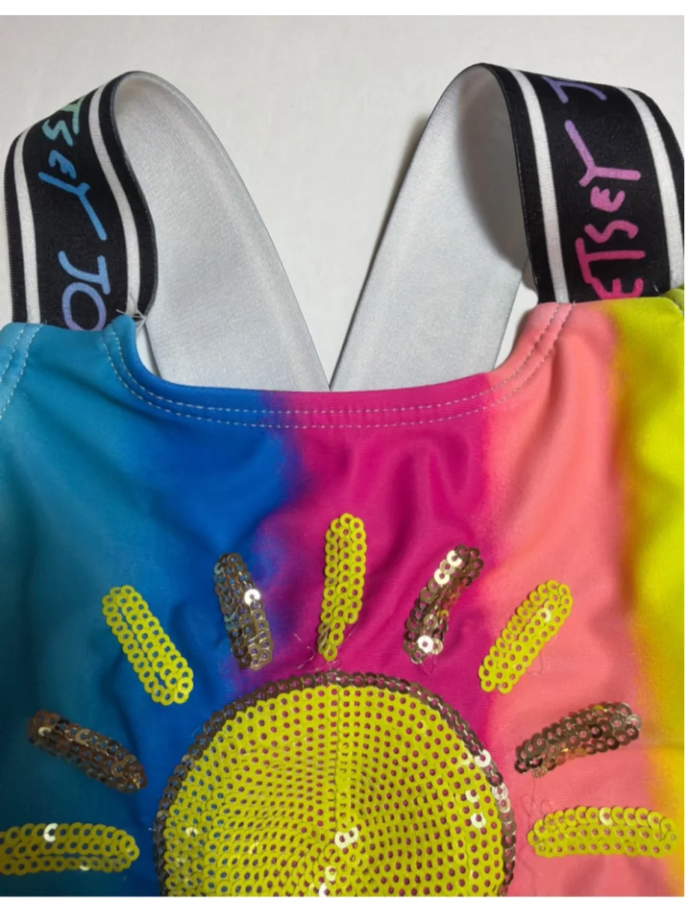 Girls Betsey Johnson One Piece Tank Swimsuit Size 4 Tie-Dye Rainbow Sequin Sun